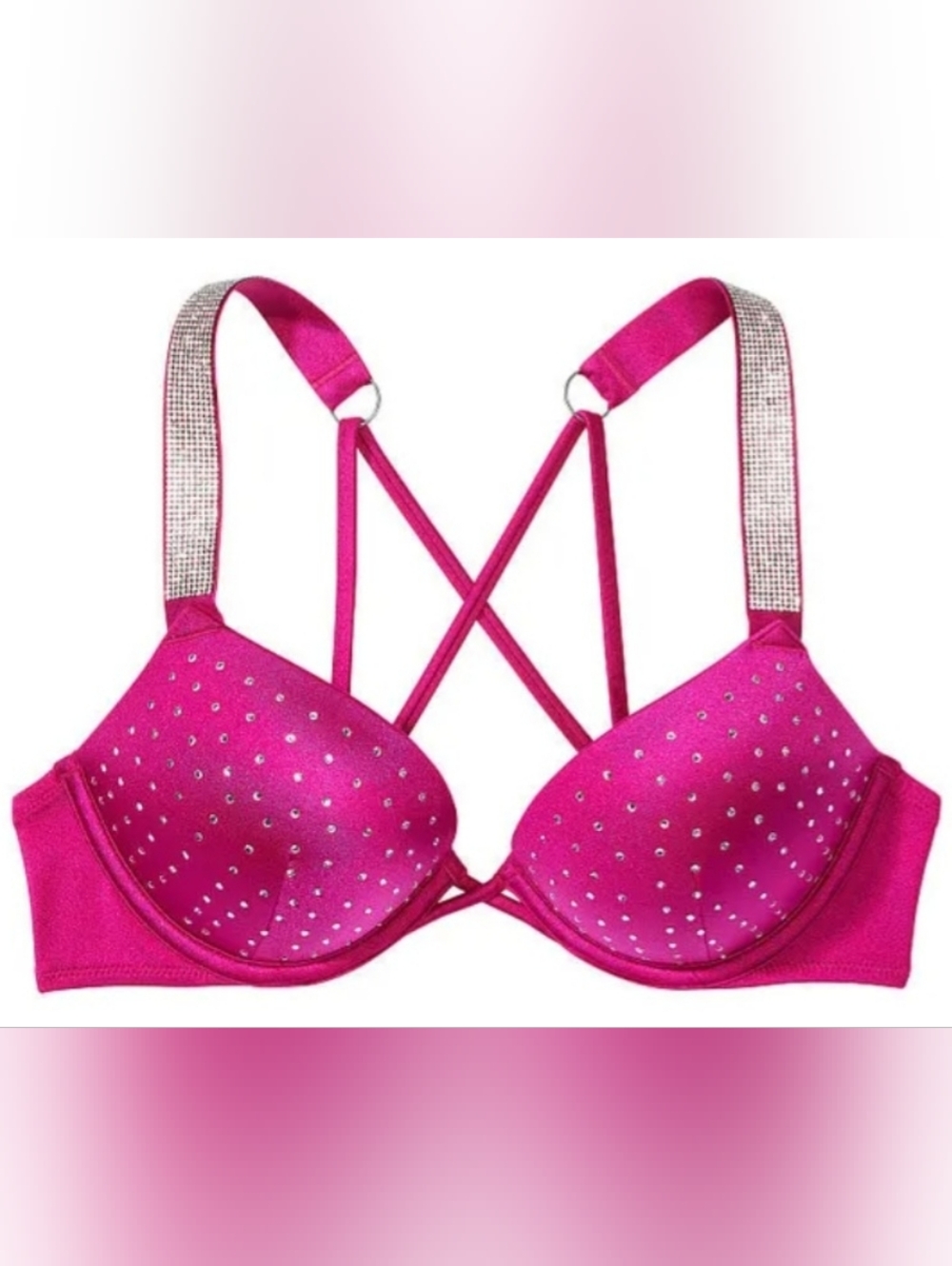 34B 34C 34D 34DD VS Swim Diamanté Shine Strap Bombshell Bikini Top Berry Blush